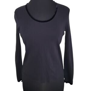 J Jill Long Sleeve Tee Velvet Trim Scoop Neck Black Gray XSP